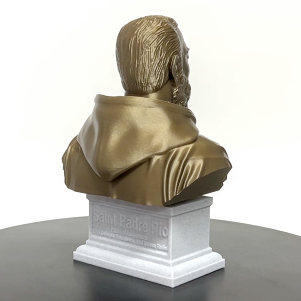 Saint Padre Pio of Pietrelcina, Renowned Mystic and Patron Saint of Healing Sculpture Bust on Box Plinth