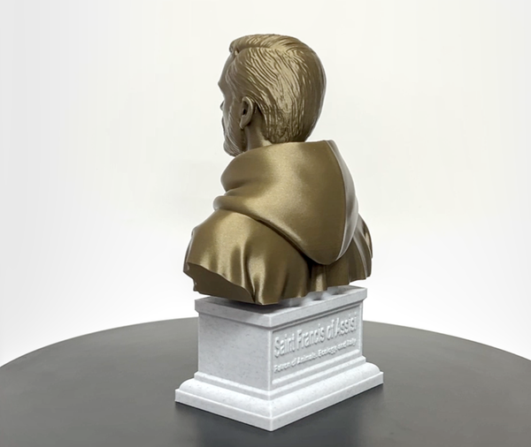 Saint Francis of Assisi, Patron Saint of Animals, Ecology, and Italy Sculpture Bust on Box Plinth