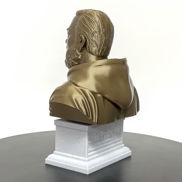 Saint Padre Pio of Pietrelcina, Renowned Mystic and Patron Saint of Healing Sculpture Bust on Box Plinth