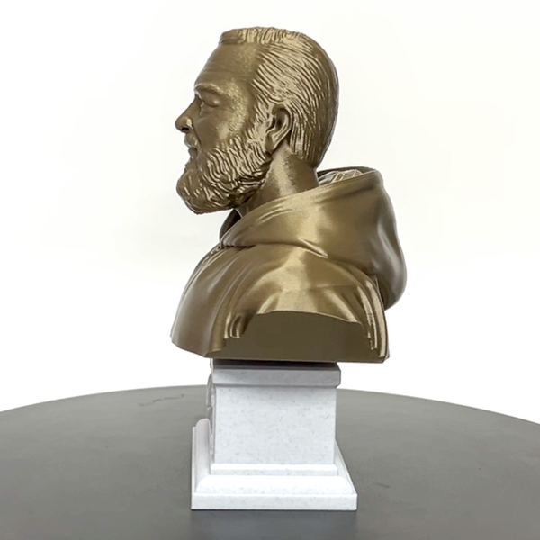 Saint Padre Pio of Pietrelcina, Renowned Mystic and Patron Saint of Healing Sculpture Bust on Box Plinth