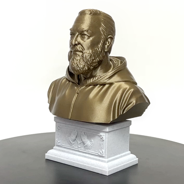 Saint Padre Pio of Pietrelcina, Renowned Mystic and Patron Saint of Healing Sculpture Bust on Box Plinth