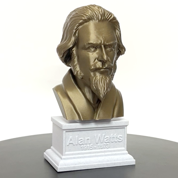 Alan Watts British Philosopher Sculpture Bust on Box Plinth