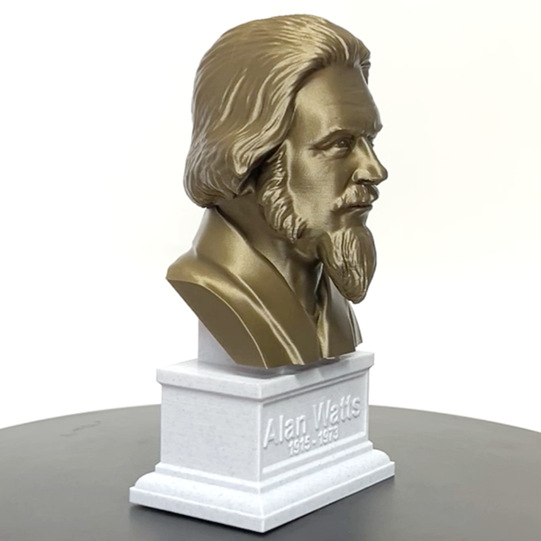 Alan Watts British Philosopher Sculpture Bust on Box Plinth