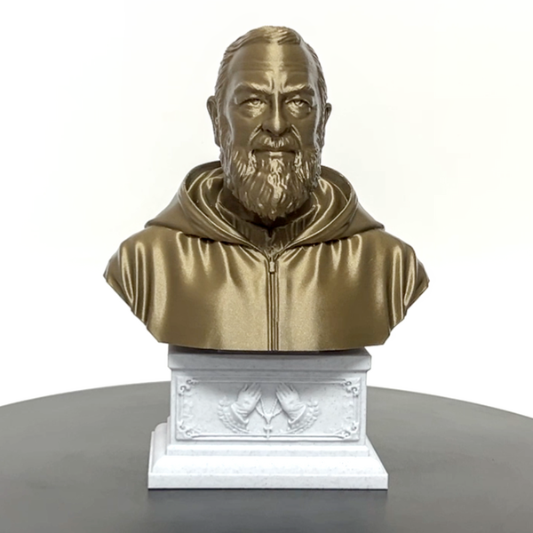 Saint Padre Pio of Pietrelcina, Renowned Mystic and Patron Saint of Healing Sculpture Bust on Box Plinth