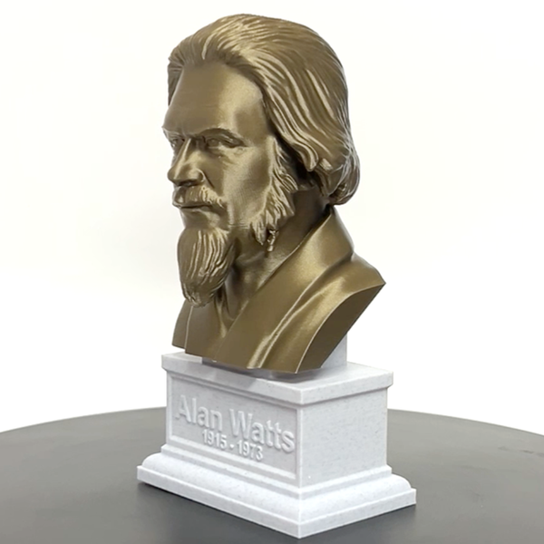 Alan Watts British Philosopher Sculpture Bust on Box Plinth