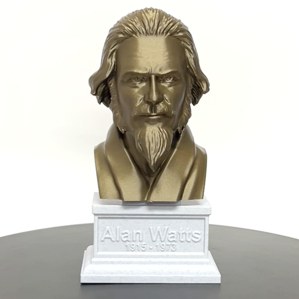 Alan Watts British Philosopher Sculpture Bust on Box Plinth