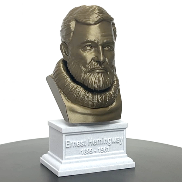 Ernest Hemingway, Famous American Writer and Sportsman, Sculpture Bust on Box Plinth