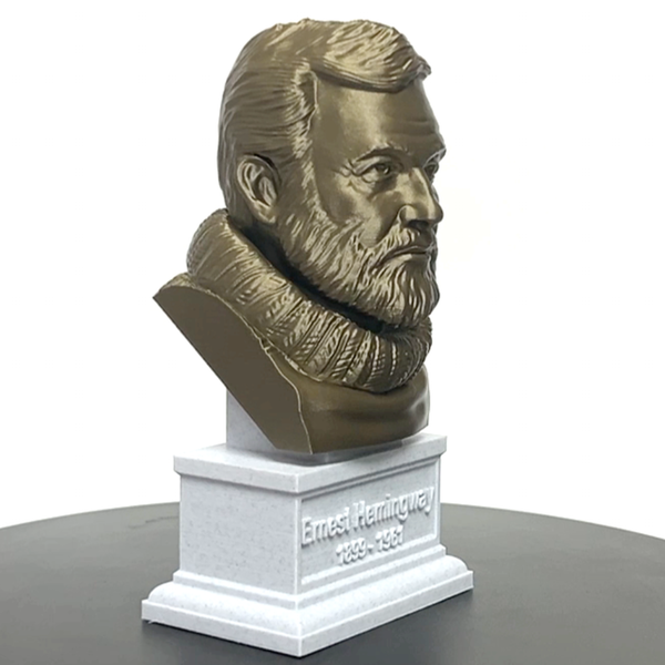 Ernest Hemingway, Famous American Writer and Sportsman, Sculpture Bust on Box Plinth