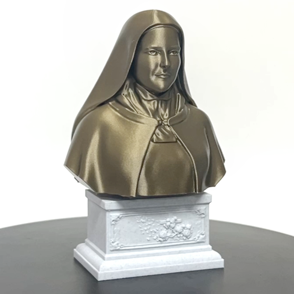 Saint Thérèse of Lisieux, “The Little Flower,” Renowned Carmelite Mystic Sculpture Bust on Box Plinth