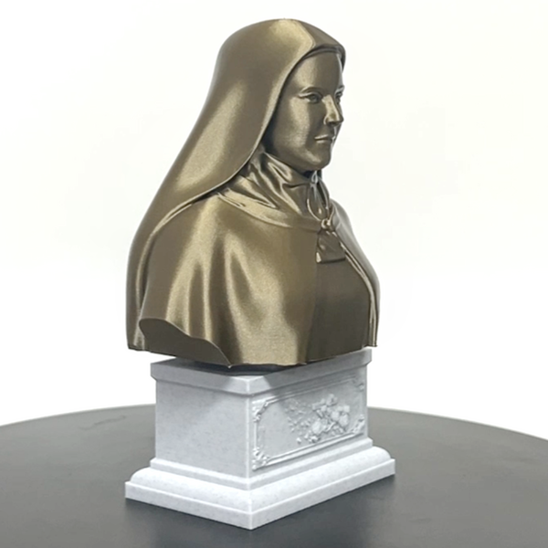 Saint Thérèse of Lisieux, “The Little Flower,” Renowned Carmelite Mystic Sculpture Bust on Box Plinth