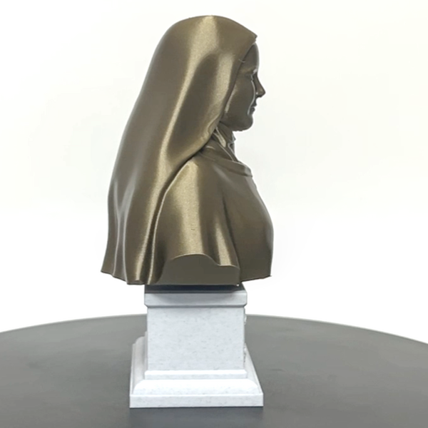 Saint Thérèse of Lisieux, “The Little Flower,” Renowned Carmelite Mystic Sculpture Bust on Box Plinth