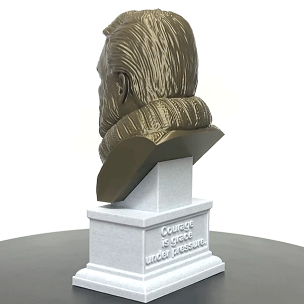 Ernest Hemingway, Famous American Writer and Sportsman, Sculpture Bust on Box Plinth