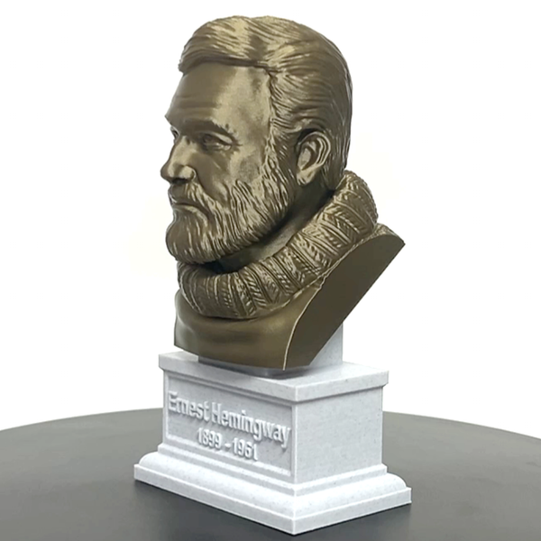 Ernest Hemingway, Famous American Writer and Sportsman, Sculpture Bust on Box Plinth