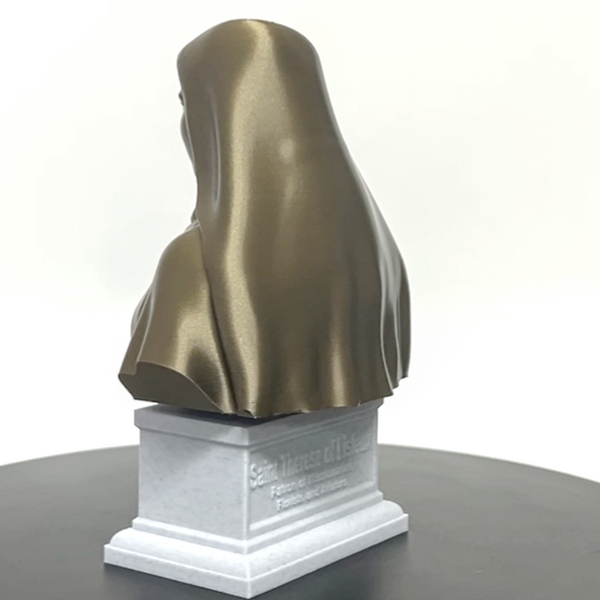Saint Thérèse of Lisieux, “The Little Flower,” Renowned Carmelite Mystic Sculpture Bust on Box Plinth