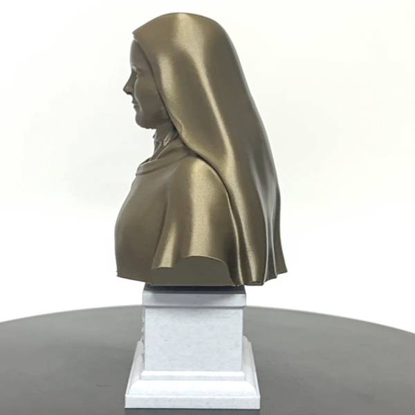 Saint Thérèse of Lisieux, “The Little Flower,” Renowned Carmelite Mystic Sculpture Bust on Box Plinth