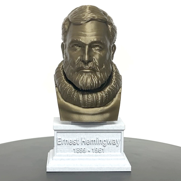 Ernest Hemingway, Famous American Writer and Sportsman, Sculpture Bust on Box Plinth