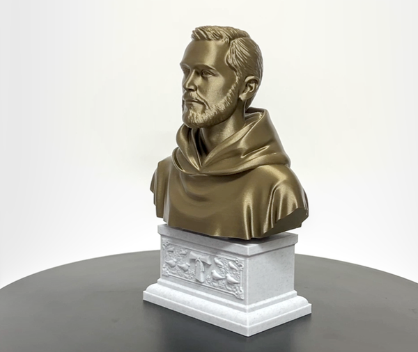 Saint Francis of Assisi, Patron Saint of Animals, Ecology, and Italy Sculpture Bust on Box Plinth