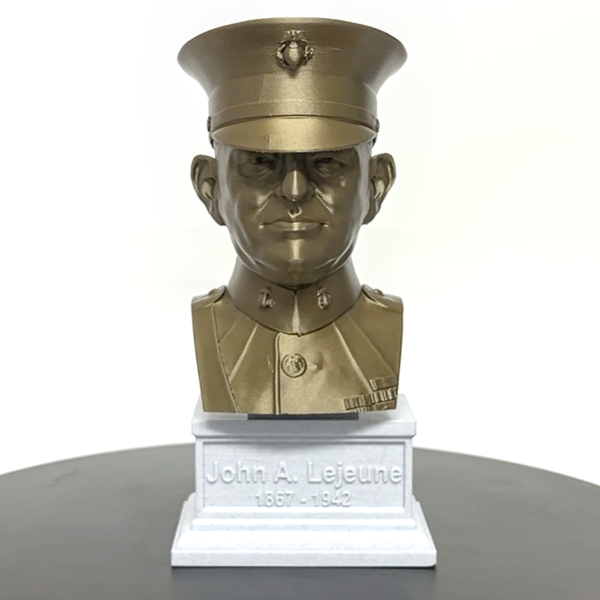 John A Lejeune Legendary US Marine General and 13th Commandant Sculpture Bust on Box Plinth