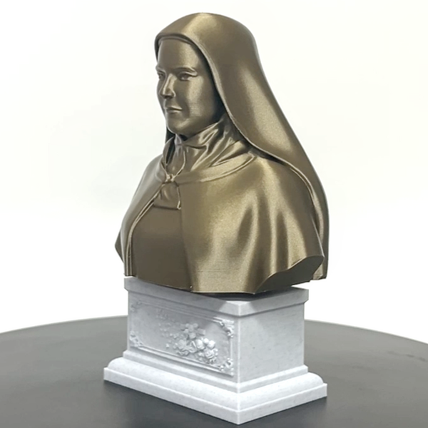 Saint Thérèse of Lisieux, “The Little Flower,” Renowned Carmelite Mystic Sculpture Bust on Box Plinth