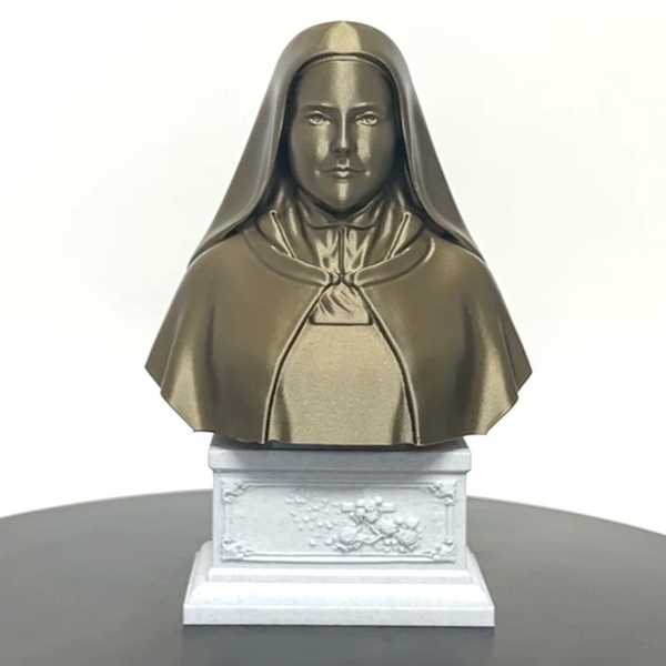 Saint Thérèse of Lisieux, “The Little Flower,” Renowned Carmelite Mystic Sculpture Bust on Box Plinth