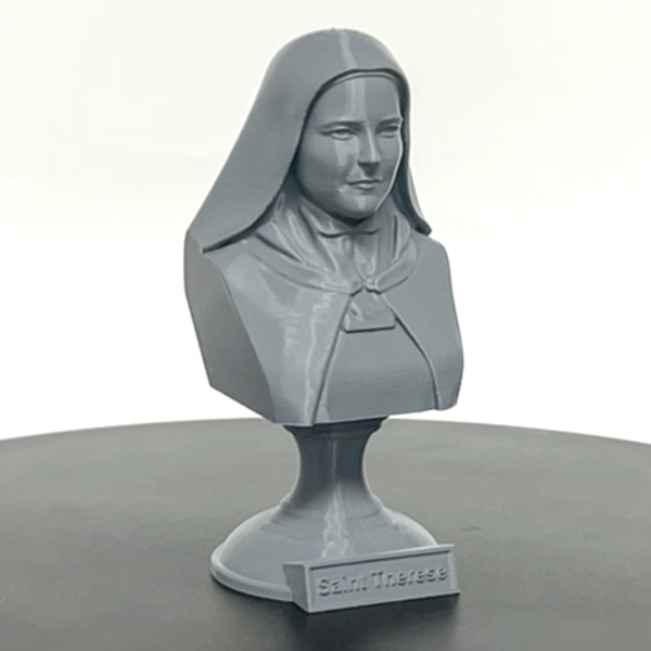 Saint Thérèse of Lisieux, “The Little Flower,” Renowned Carmelite Mystic Sculpture Bust on Pedestal