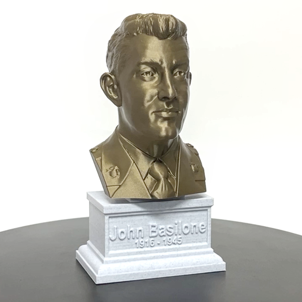 John Basilone Legendary US Marine Corps Medal of Honor Winner Sculpture Bust on Box Plinth
