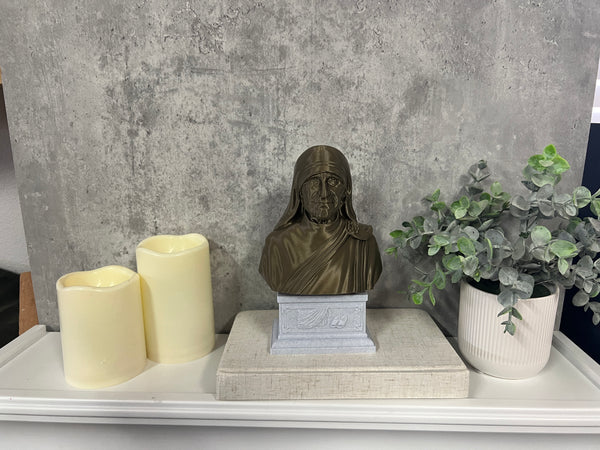 Saint Teresa of Calcutta (Mother Teresa), Devoted Servant of the Poor and Founder of the Missionaries of Charity Sculpture Bust on Box Plinth