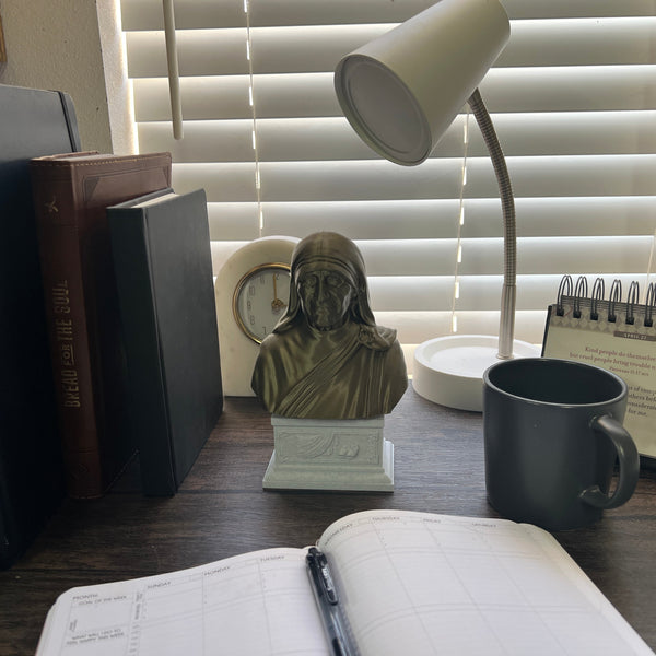 Saint Teresa of Calcutta (Mother Teresa), Devoted Servant of the Poor and Founder of the Missionaries of Charity Sculpture Bust on Box Plinth