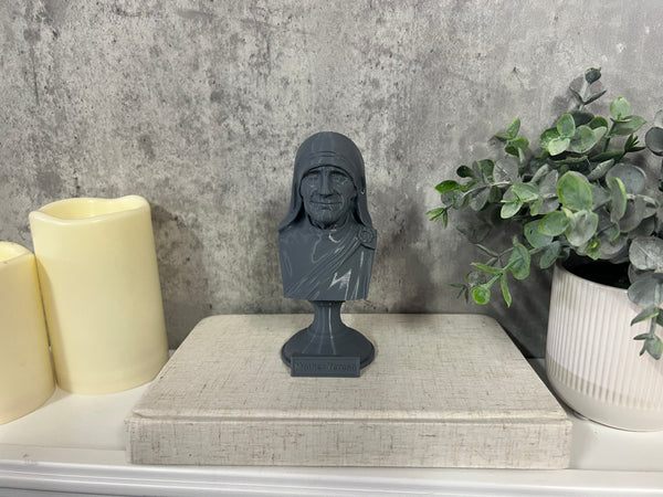 Saint Teresa of Calcutta (Mother Teresa), Devoted Servant of the Poor and Founder of the Missionaries of Charity Sculpture Bust on Pedestal