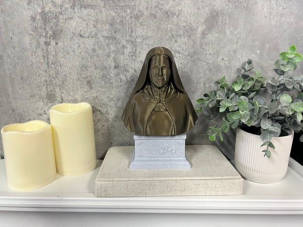 Saint Thérèse of Lisieux, “The Little Flower,” Renowned Carmelite Mystic Sculpture Bust on Box Plinth