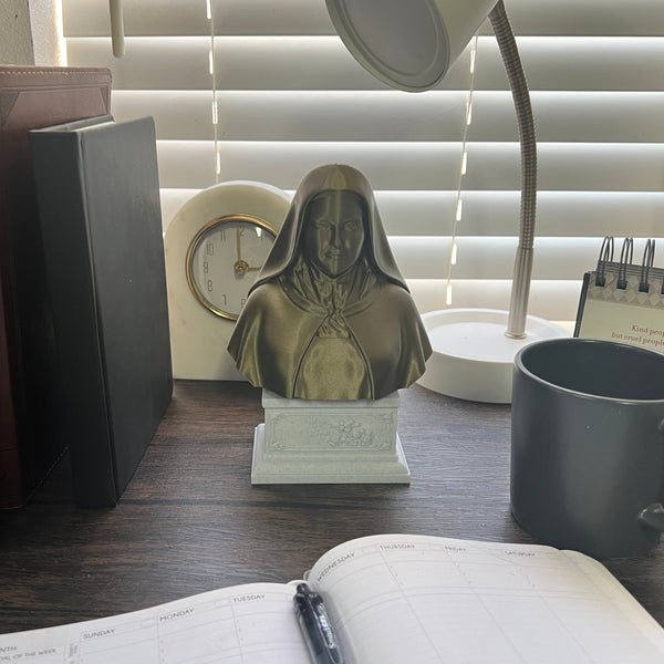 Saint Thérèse of Lisieux, “The Little Flower,” Renowned Carmelite Mystic Sculpture Bust on Box Plinth