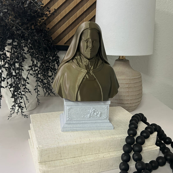Saint Thérèse of Lisieux, “The Little Flower,” Renowned Carmelite Mystic Sculpture Bust on Box Plinth