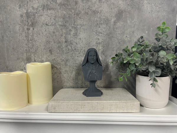 Saint Thérèse of Lisieux, “The Little Flower,” Renowned Carmelite Mystic Sculpture Bust on Pedestal
