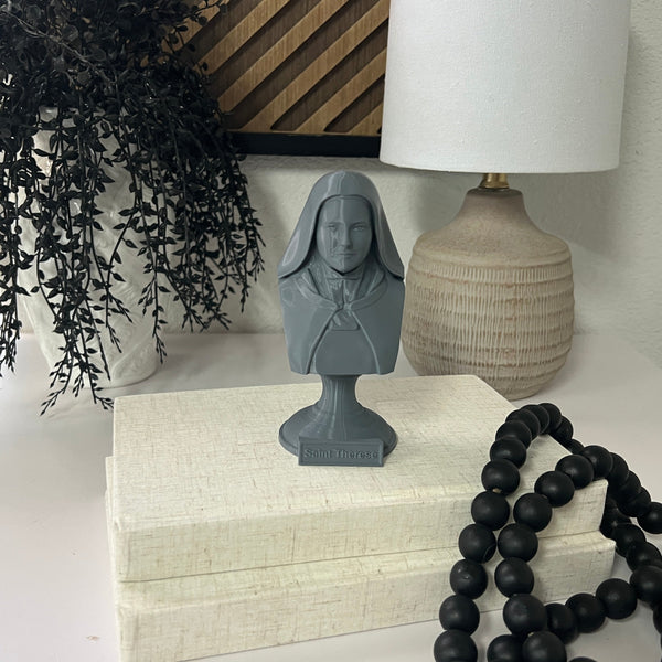 Saint Thérèse of Lisieux, “The Little Flower,” Renowned Carmelite Mystic Sculpture Bust on Pedestal