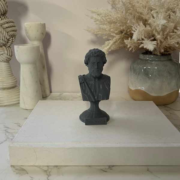 Saint Valentine, Patron of Love and Devotion, Revered Christian Martyr Sculpture Bust on Pedestal