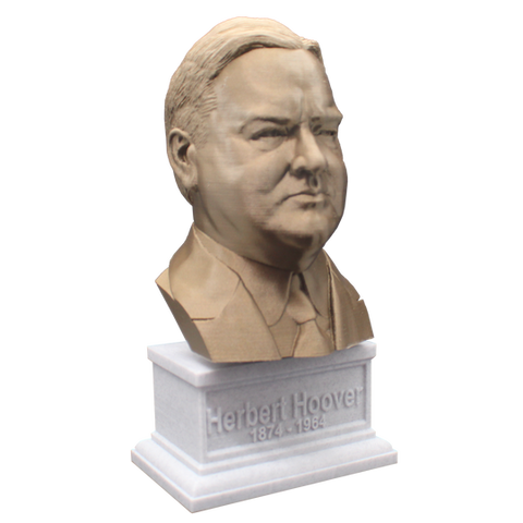 Herbert Hoover, 7-inch Bust on Box Plinth, Bronze/White Marble