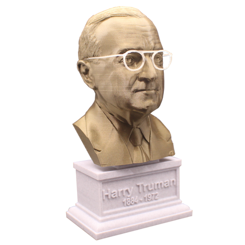 Harry Truman, 7-inch Bust on Box Plinth, Bronze/White Marble