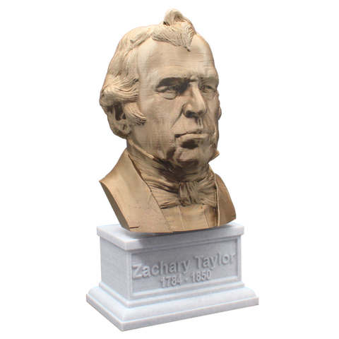 Zachary Taylor, 7-inch Bust on Box Plinth, Bronze/White Marble