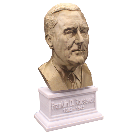 Franklin Delano Roosevelt, 7-inch Bust on Box Plinth, Bronze/White Mar ...