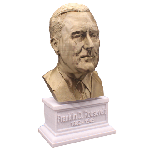 Franklin Delano Roosevelt, 7-inch Bust on Box Plinth, Bronze/White Marble