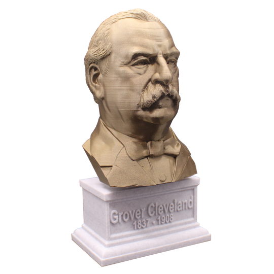 Grover Cleveland, 7-inch Bust on Box Plinth, Bronze/White Marble