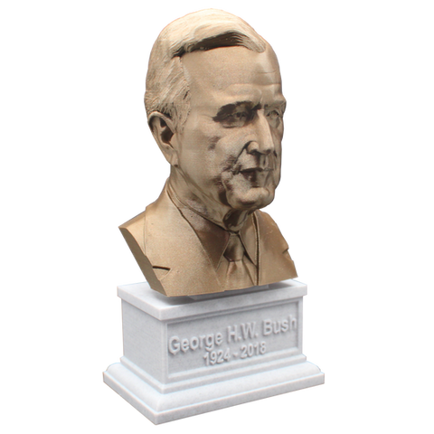 George HW Bush, 7-inch Bust on Box Plinth, Bronze/White Marble