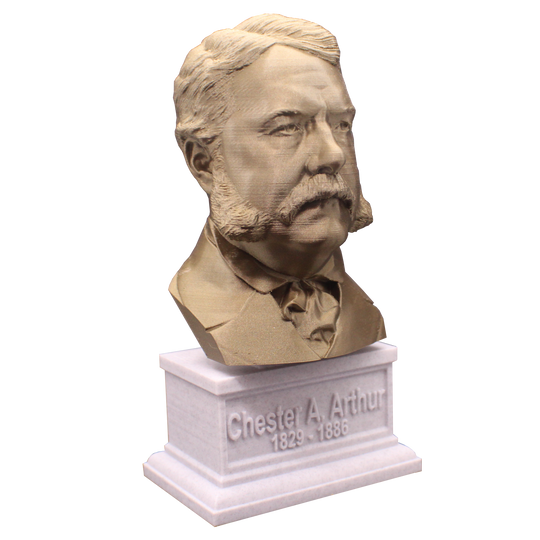 Chester A. Arthur, 7-inch Bust on Box Plinth, Bronze/White Marble
