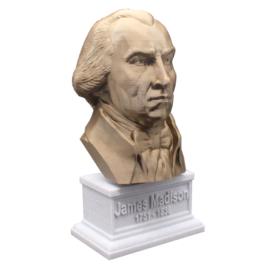 James Madison, 7-inch Bust on Box Plinth, Bronze/White Marble