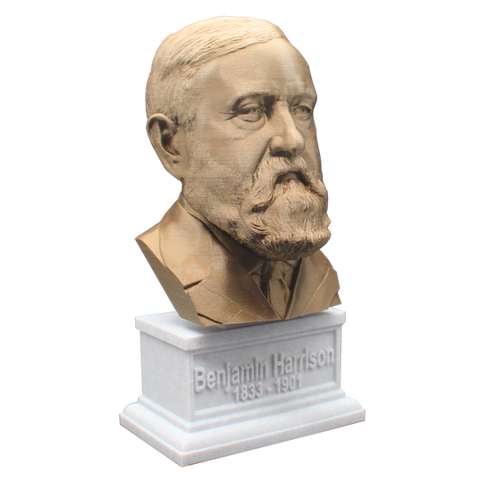 Benjamin Harrison, 7-inch Bust on Box Plinth, Bronze/White Marble