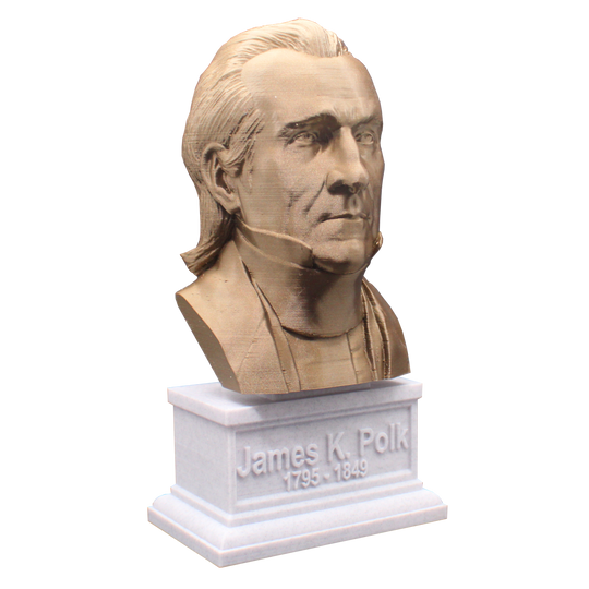 James K Polk, 7-inch Bust on Box Plinth, Bronze/White Marble