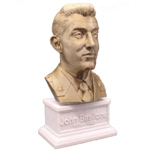 John Basilone Legendary US Marine Corps Medal of Honor Winner Sculpture Bust on Box Plinth