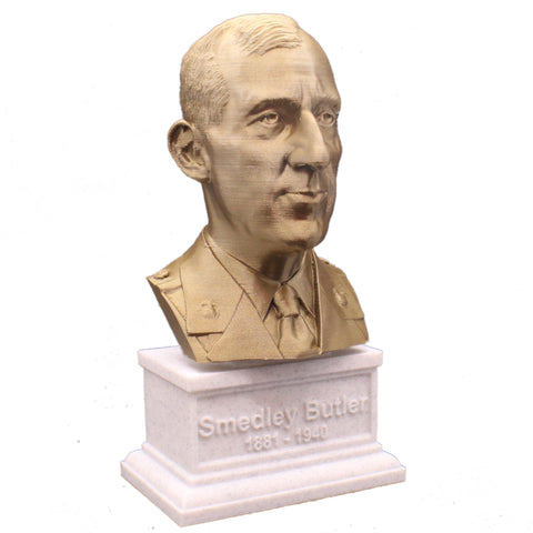 Smedley Butler Most Decorated and Marine Major General Sculpture Bust on Box Plinth