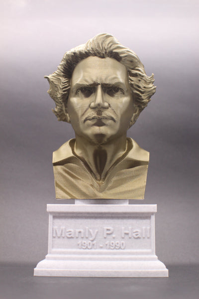 Manly Palmer Hall, Famous Canadian Author, Sculpture Bust on Box Plinth