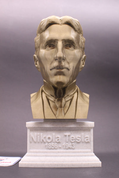 Nikola Tesla Famous Inventor, Electrical Engineer, and Futurist Sculpture Bust on Box Plinth